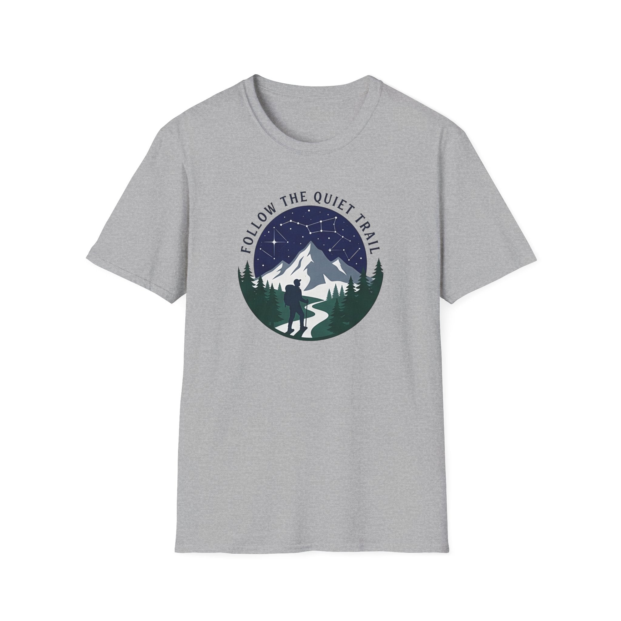 Follow The Quiet Trail Hiking T Shirt | Mountain Night Sky