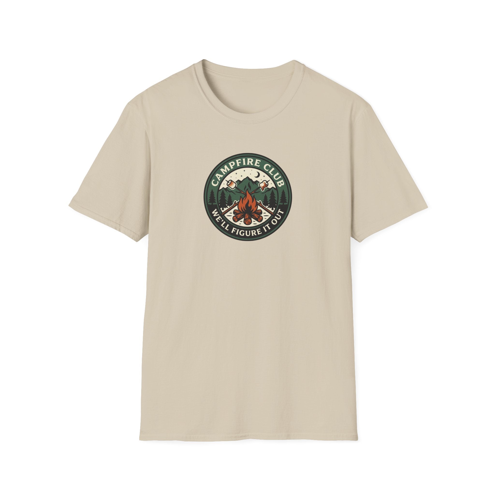 Campfire Club Patch design T-Shirt | Mountain Camping Logo Tee