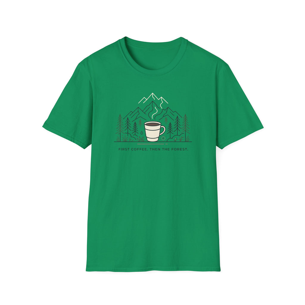 Coffee Cup in Pines T-Shirt | mountain camp mug, minimalist outdoors design