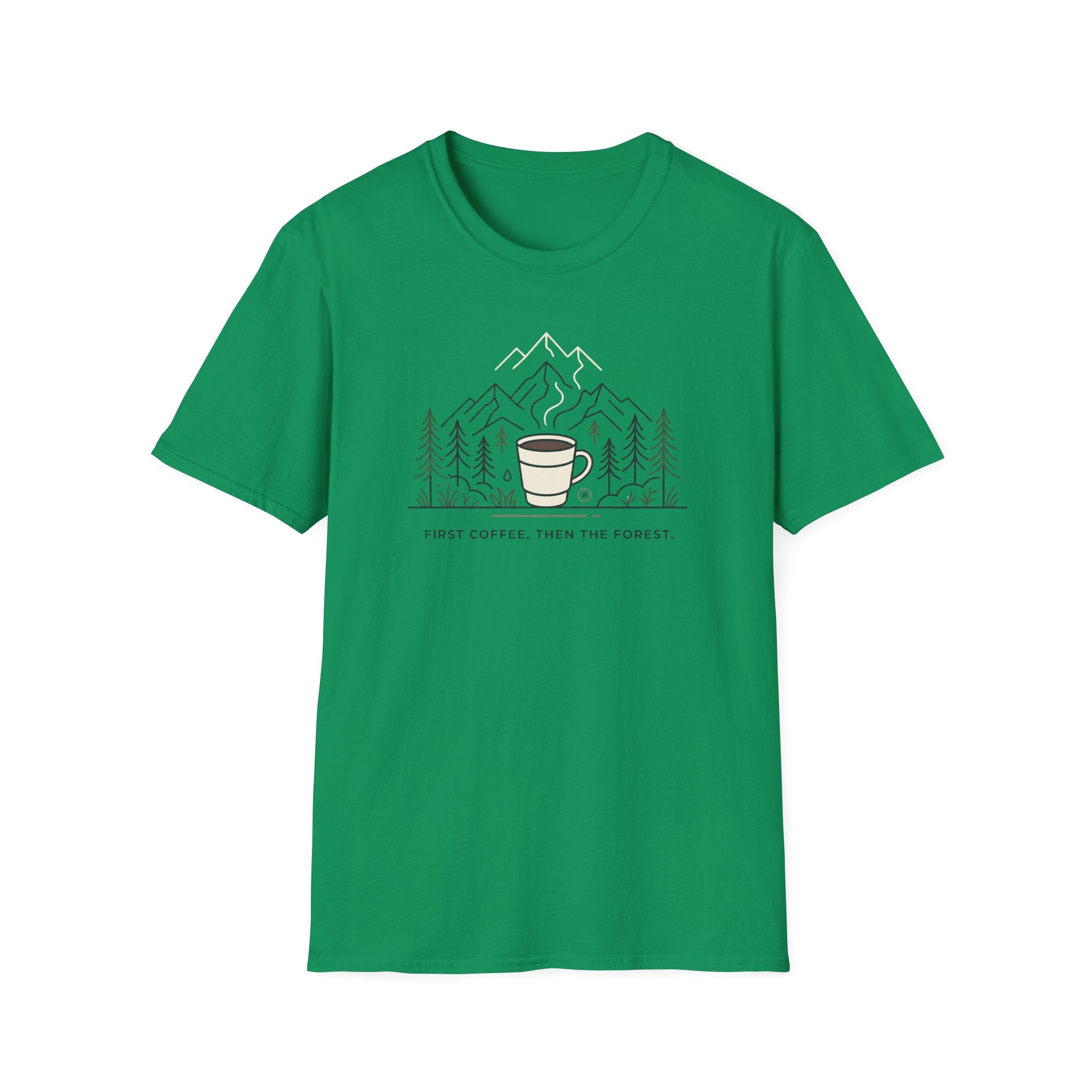 Coffee Cup in Pines T-Shirt | mountain camp mug, minimalist outdoors design
