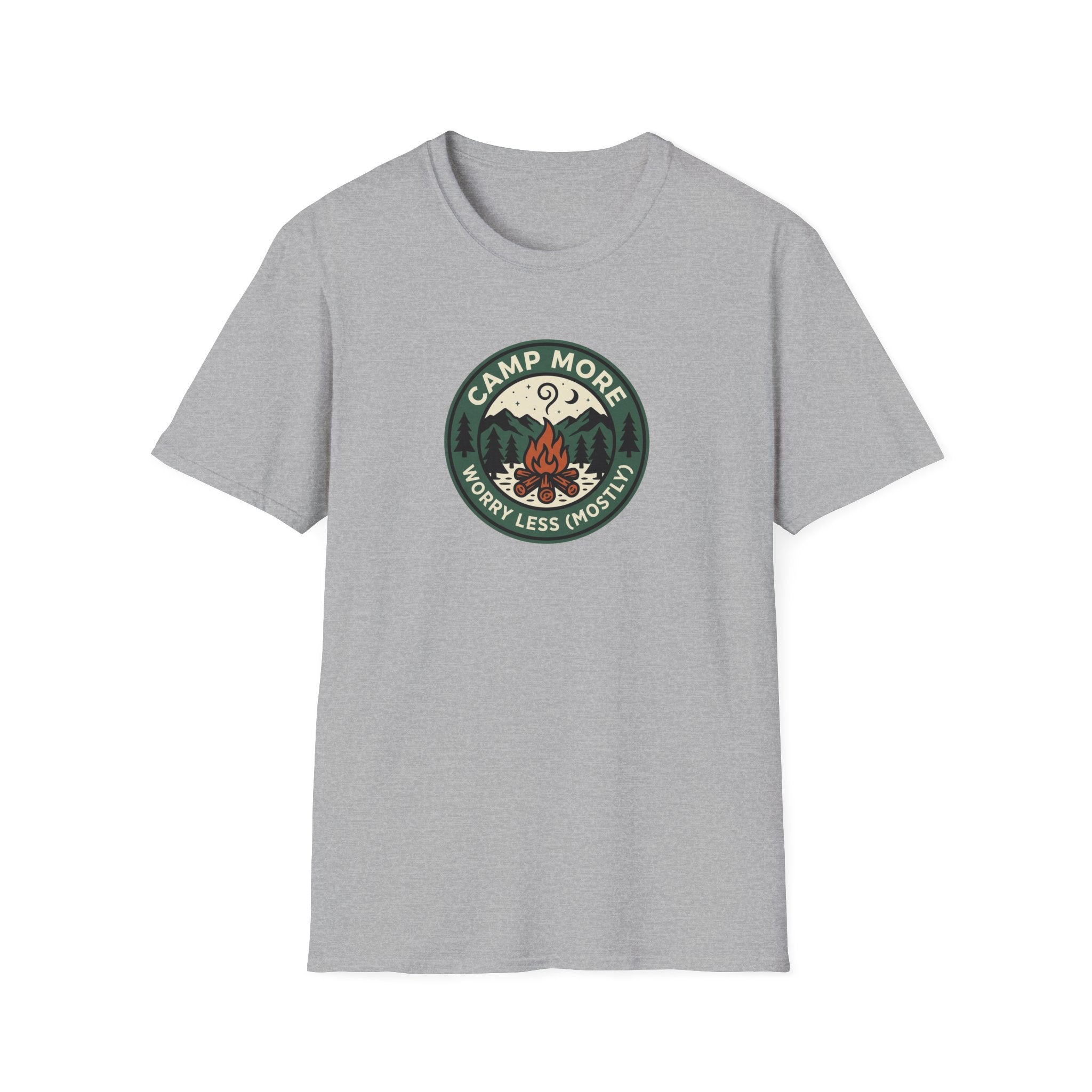 Camp More Campfire Badge T-Shirt | Outdoor Camping Graphic