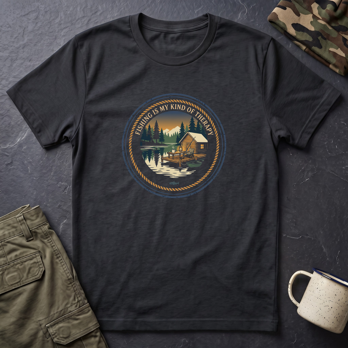 Fishing Is My Kind Of Therapy T-Shirt | Cabin Lakeside Fishing Design