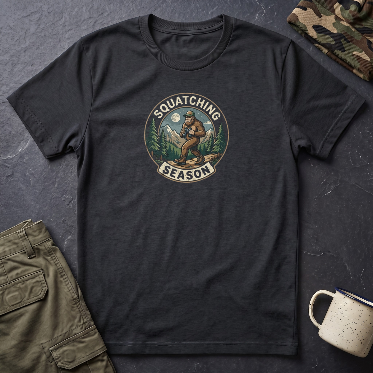 Squatching Season T-Shirt — Bigfoot Camping Graphic Tee