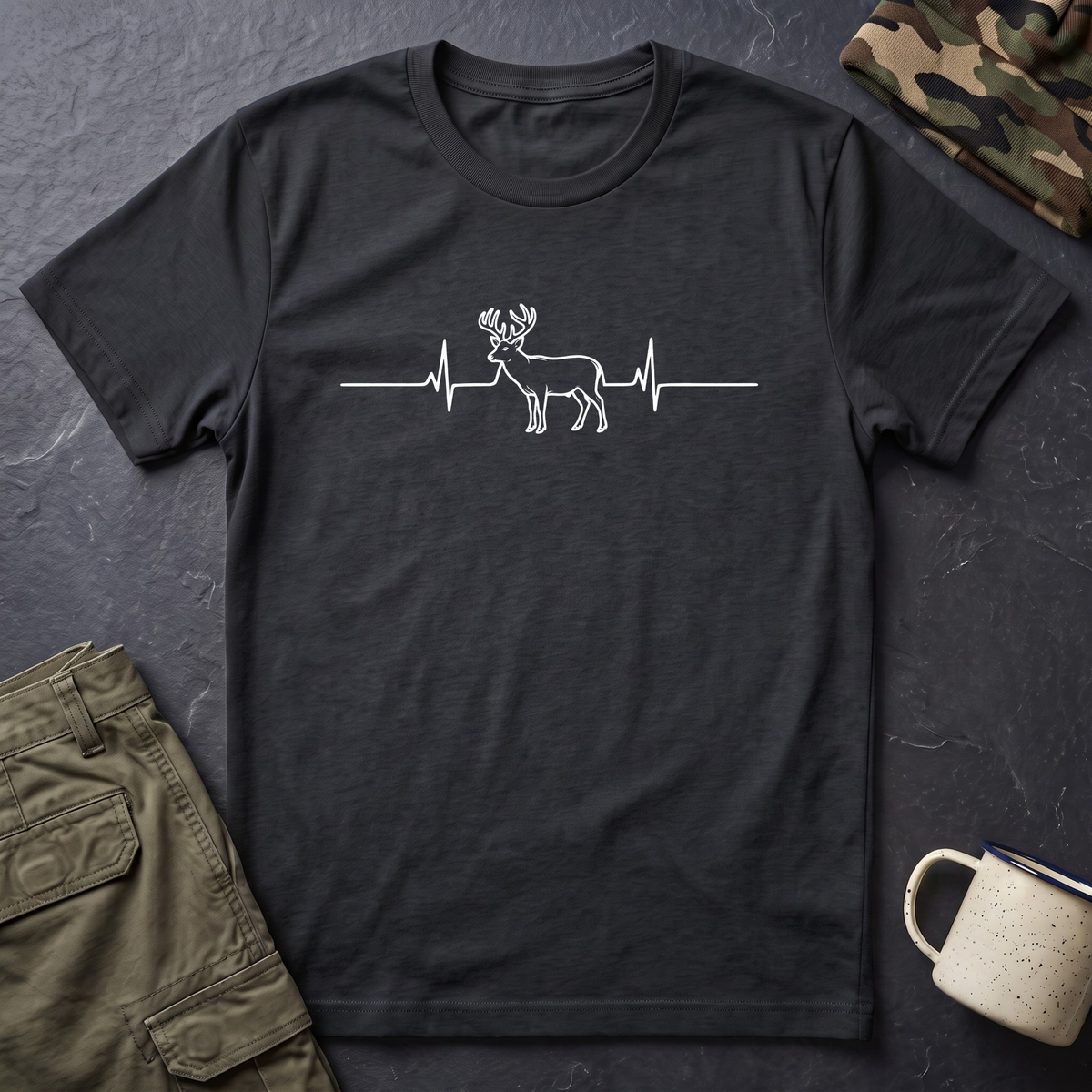 Buck Heartbeat Line T-Shirt | Deer EKG Graphic Tee