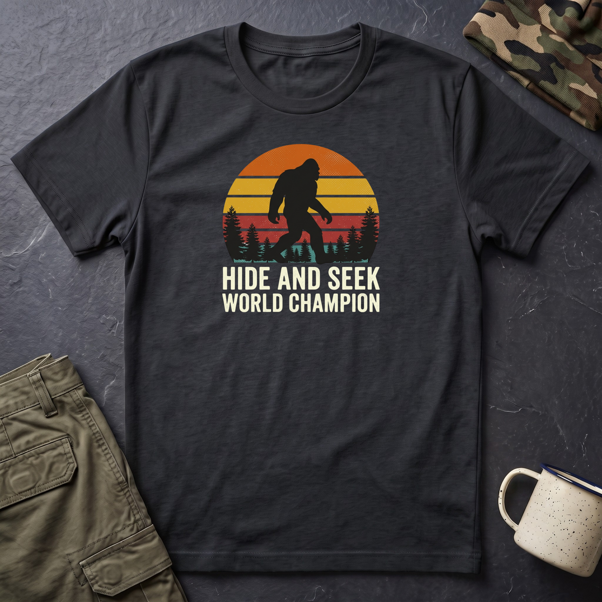 Bigfoot Silhouette Sunset T-Shirt | Retro Sasquatch Design
