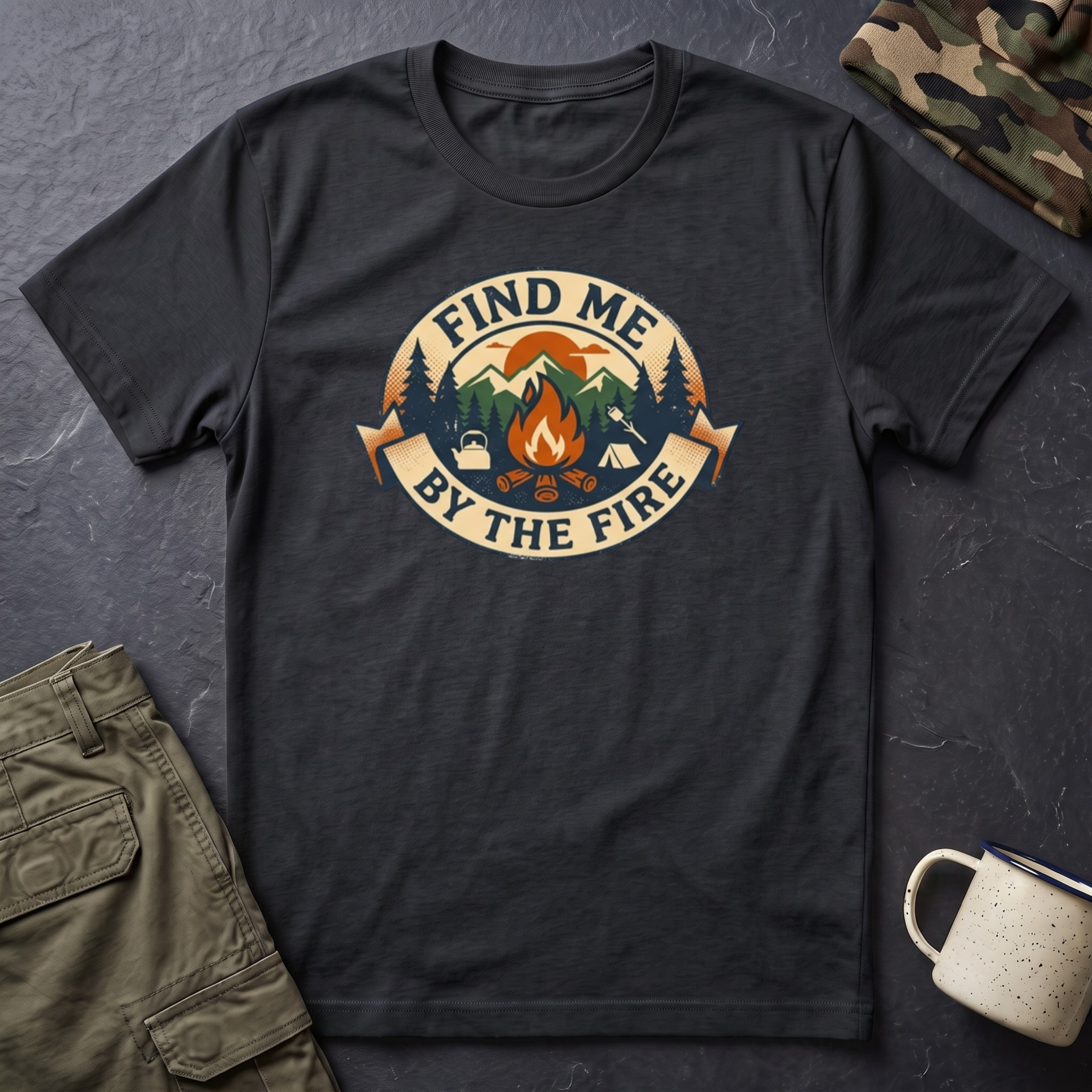 Find Me by the Fire T-Shirt | Campfire Mountains Camping Tee