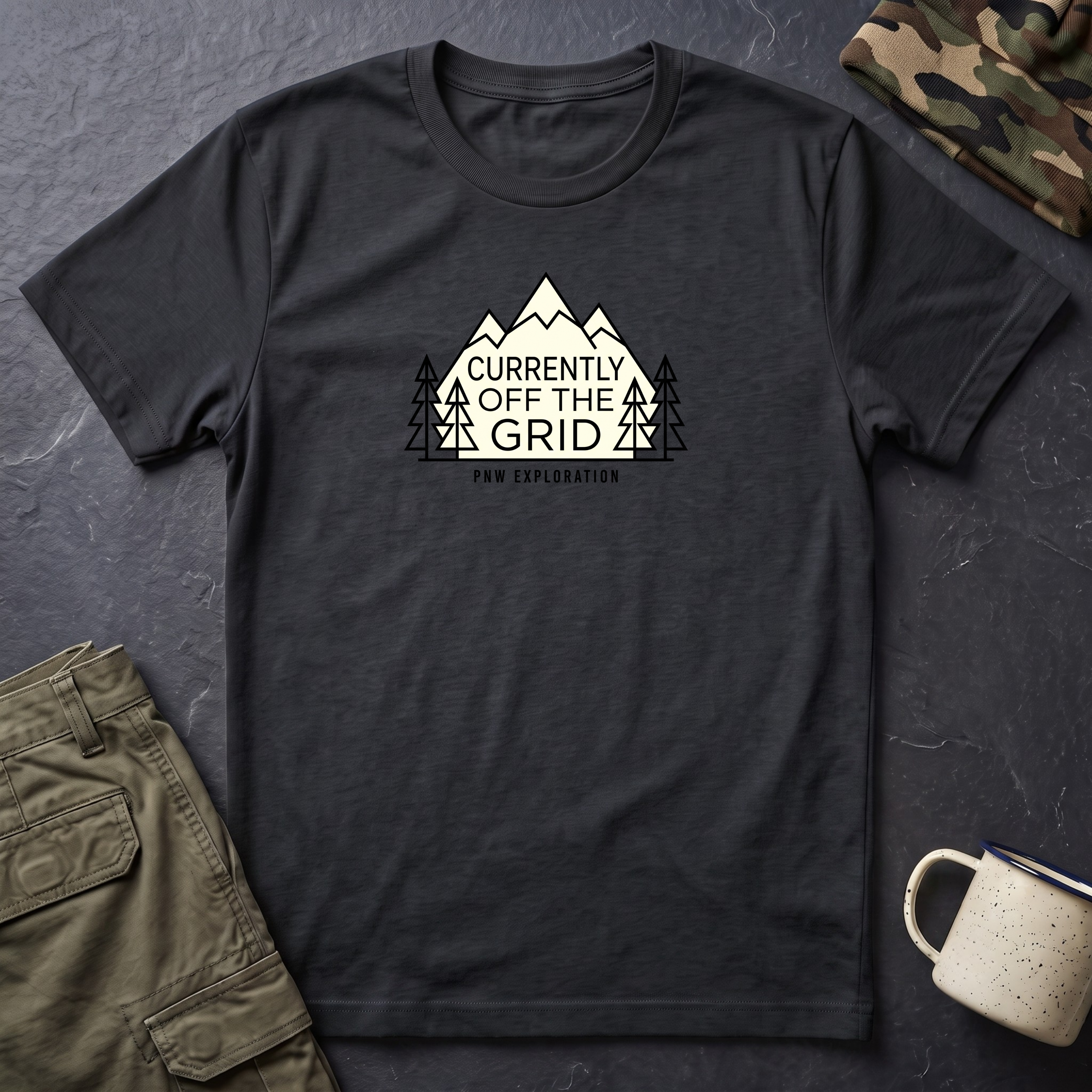 Currently Off The Grid T-Shirt — Mountain Camping Adventure Tee