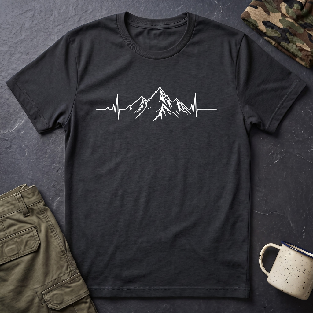 Mountain Heartbeat T-Shirt — Minimalist Mountain ECG Tee for Hikers & Outdoor Lovers