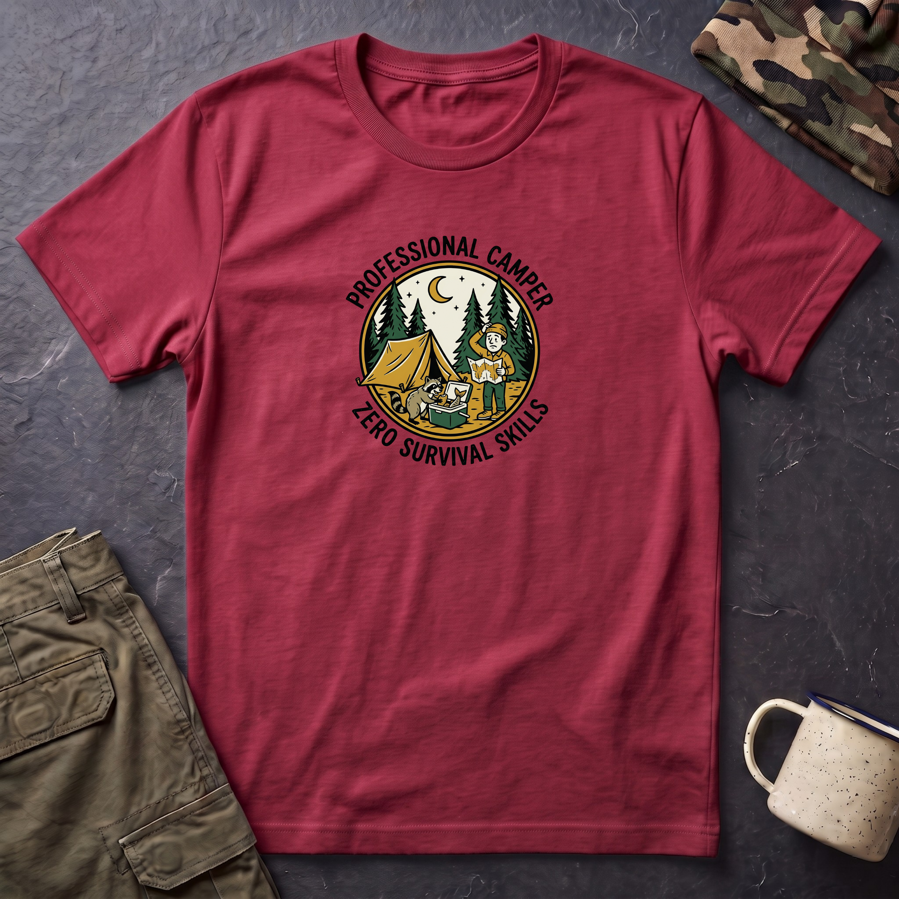 Professional Camper Zero Survival Skills T-Shirt | Camping Graphic Tee