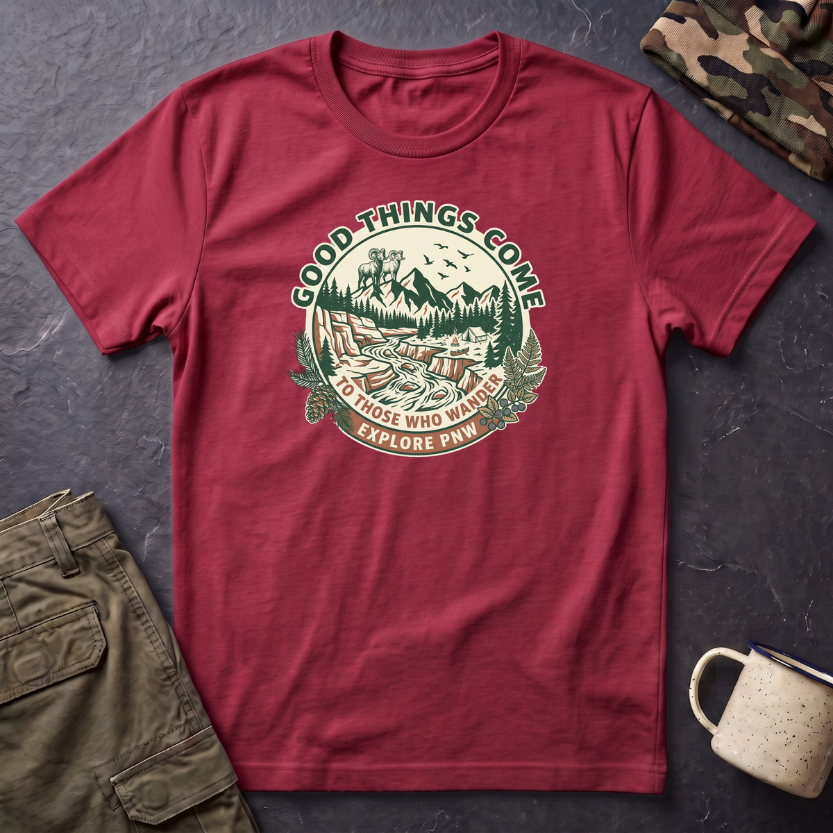 Adventure T-Shirt — "Good Things Come to Those Who Explore" Outdoor Graphic Tee