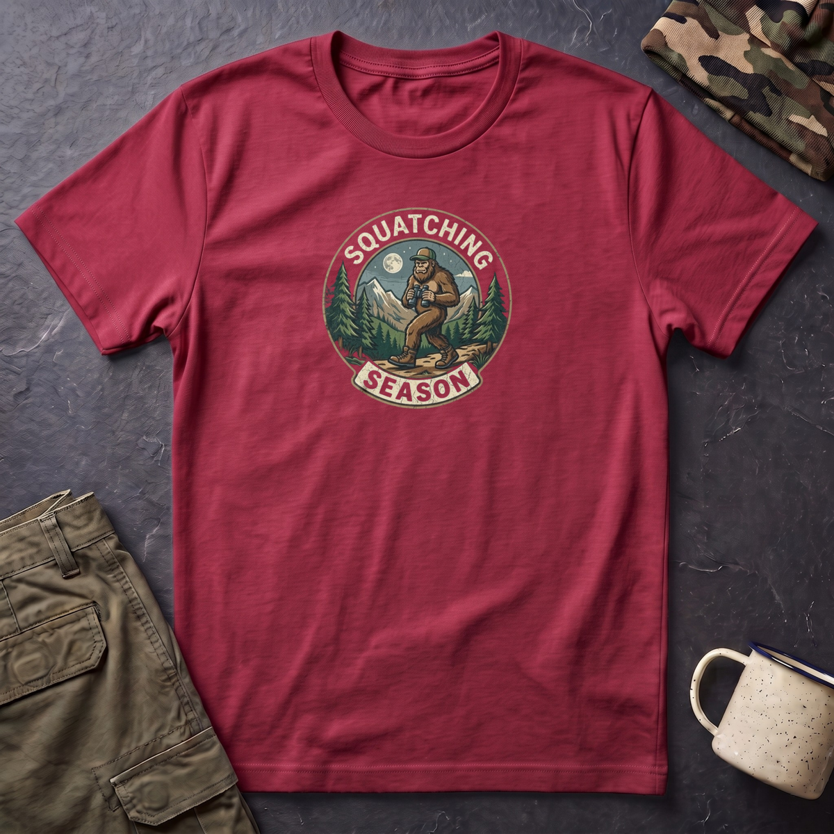 Squatching Season T-Shirt — Bigfoot Camping Graphic Tee