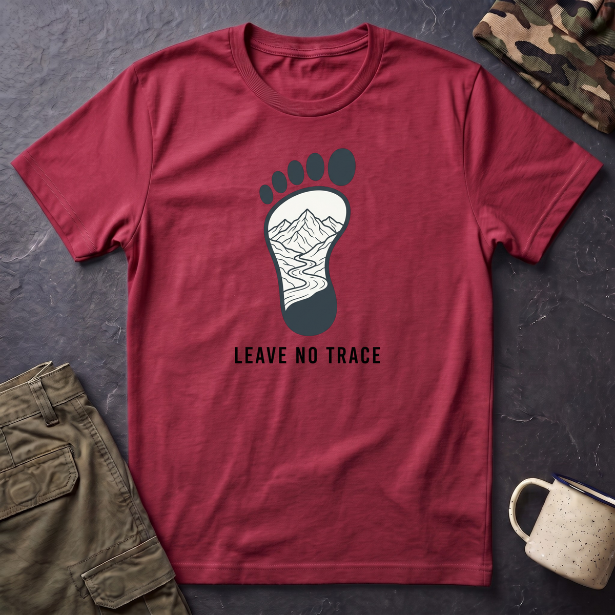 Leave No Trace footprint T-Shirt | Hiking mountain print