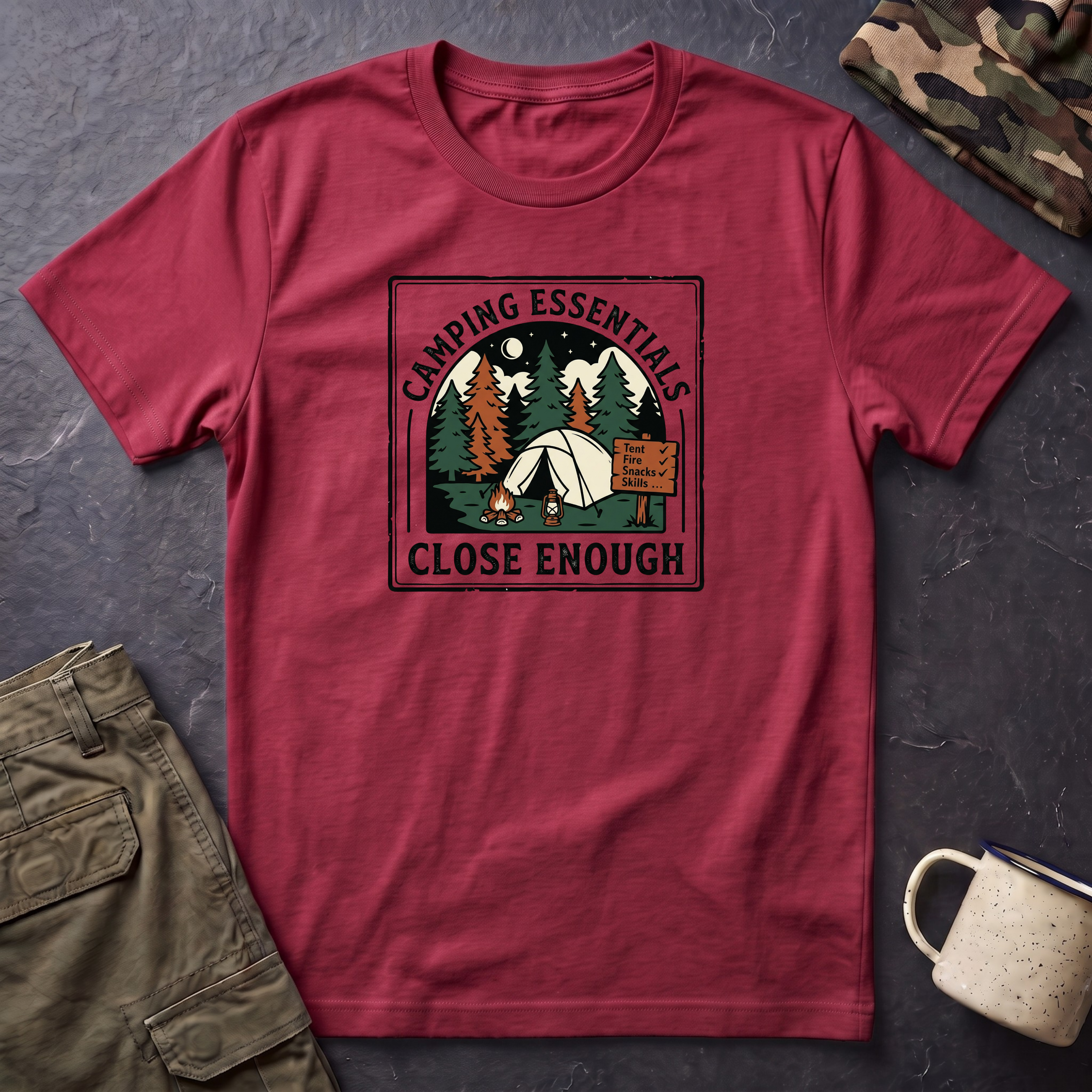 Camping Essentials Close Enough T-Shirt | Tent Forest Camping Shirt