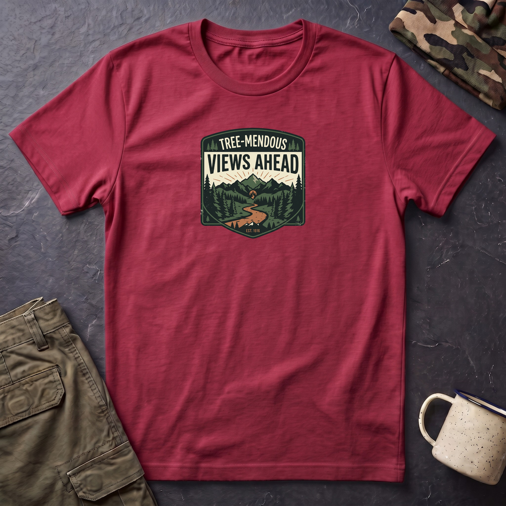 Hiking Tee — "Tree-mendous Views Ahead" Graphic T-Shirt