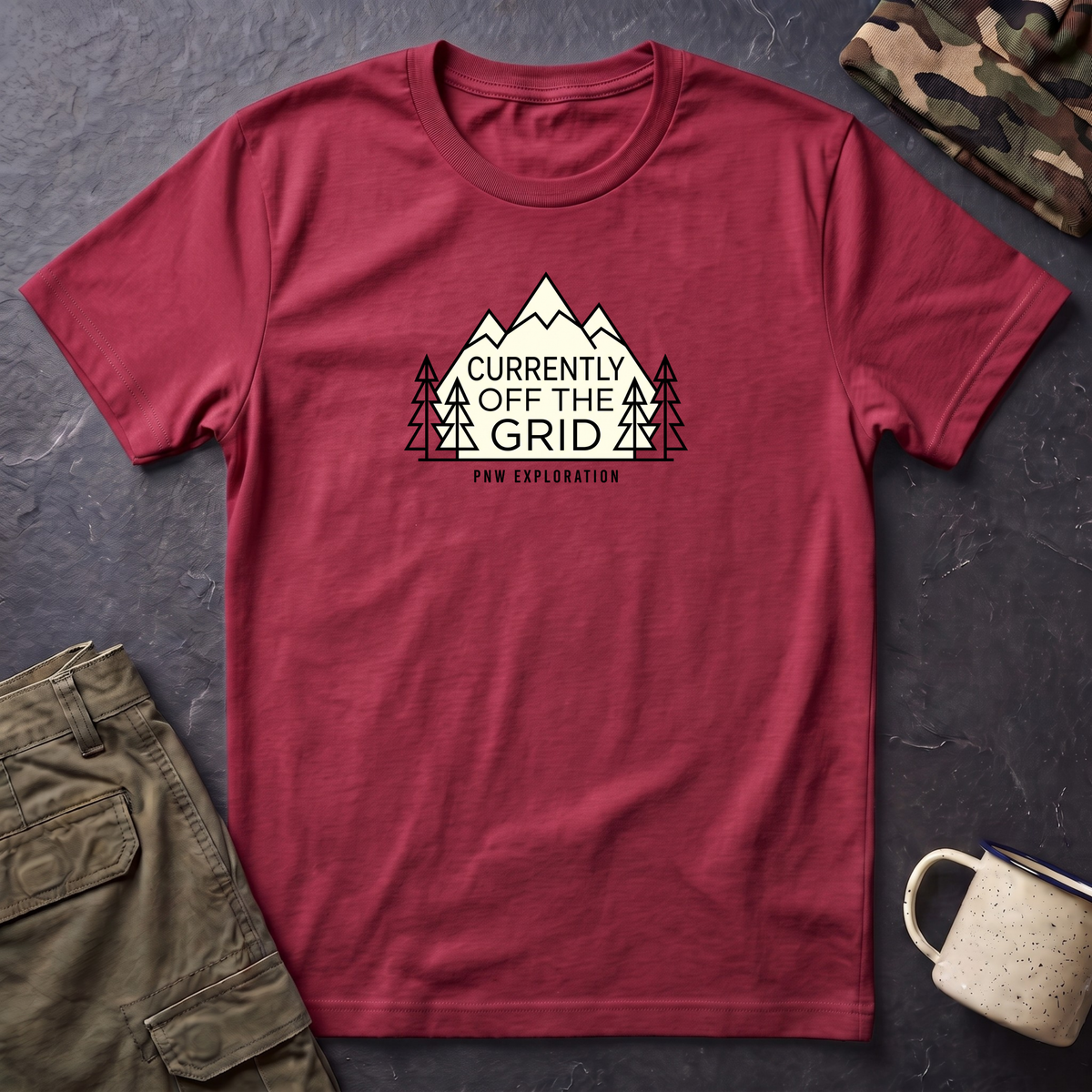 Currently Off The Grid T-Shirt — Mountain Camping Adventure Tee