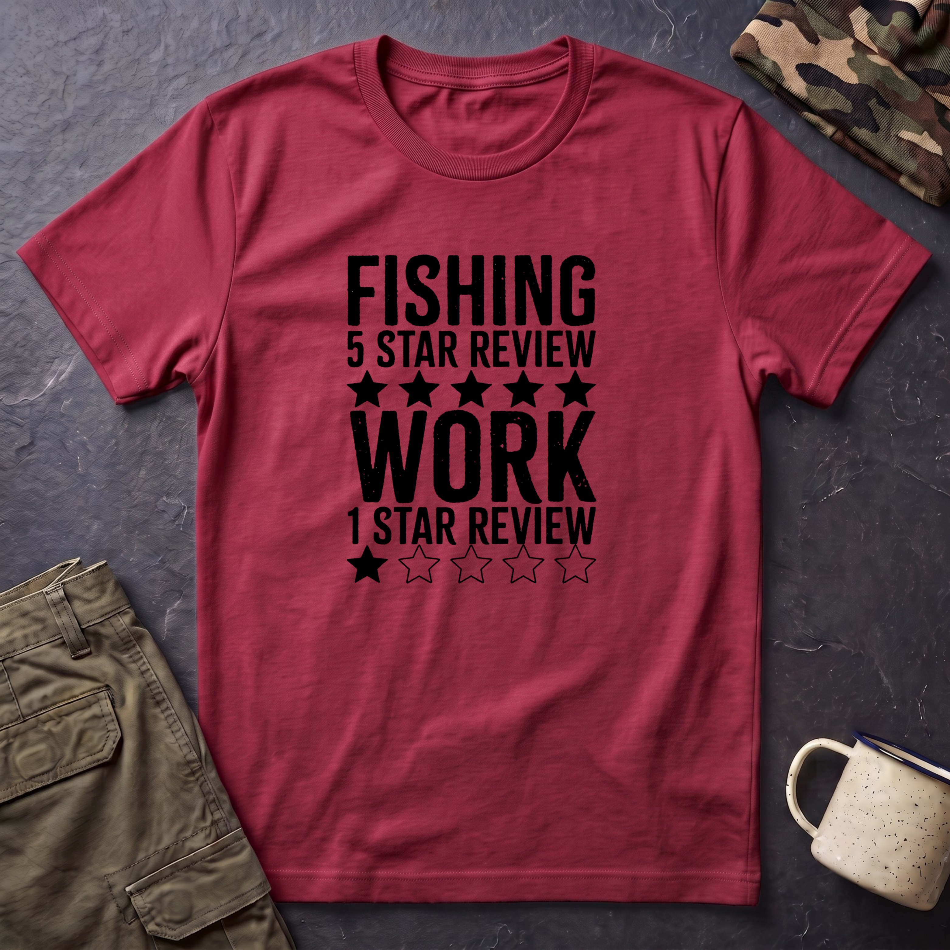Fishing 5 Star Review Work 1 Star Review T-Shirt | Fishing Humor Shirt