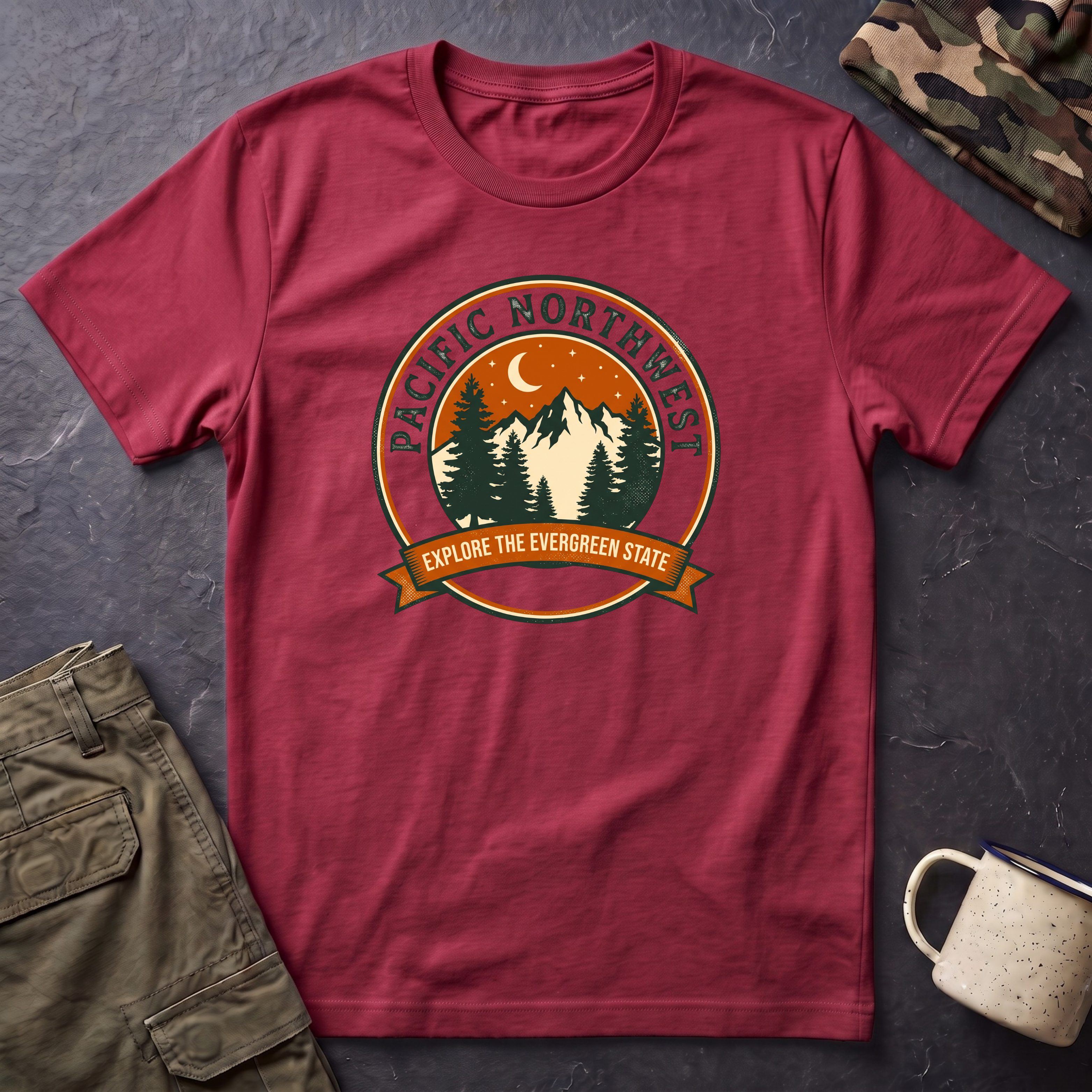 Pacific Northwest Graphic T-Shirt — Vintage Mountain Forest Design