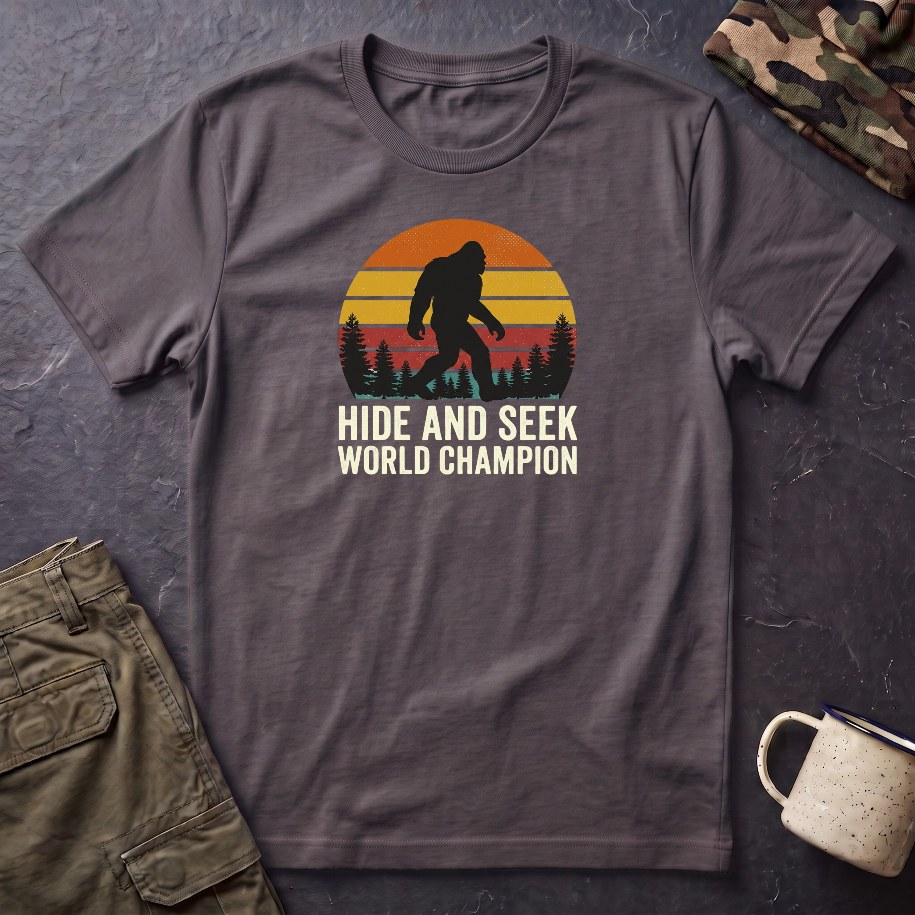 Bigfoot Silhouette Sunset T-Shirt | Retro Sasquatch Design
