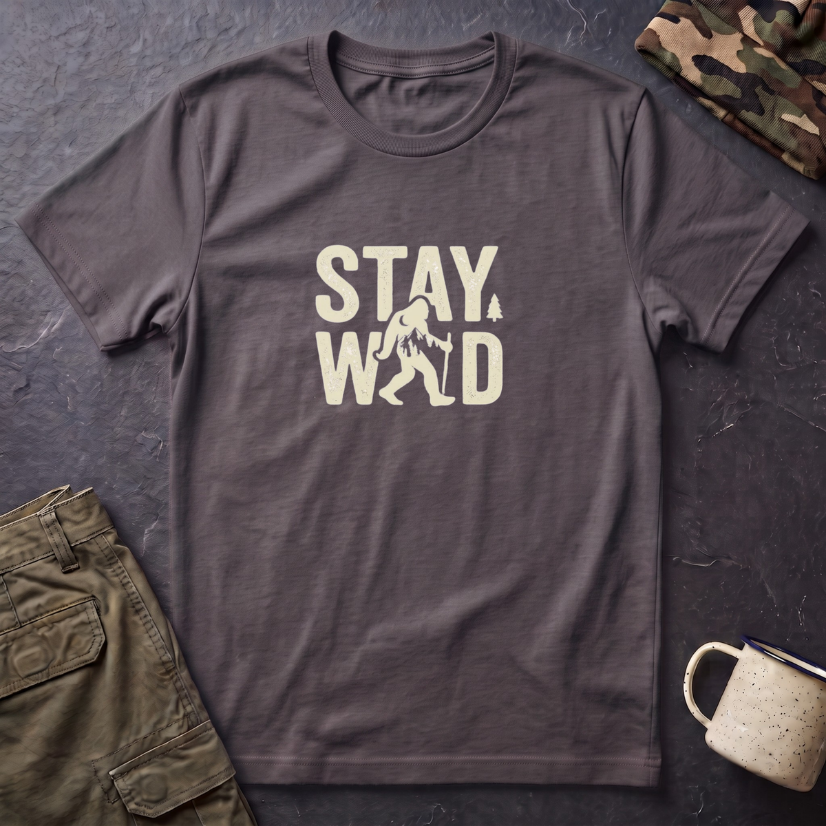 Stay Wild Bigfoot T-Shirt | Sasquatch Retro Typography Tee