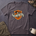 Seek The Wild emblem T-shirt | outdoor adventure badge design