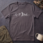 Mountain Heartbeat T-Shirt — Minimalist Mountain ECG Tee for Hikers & Outdoor Lovers