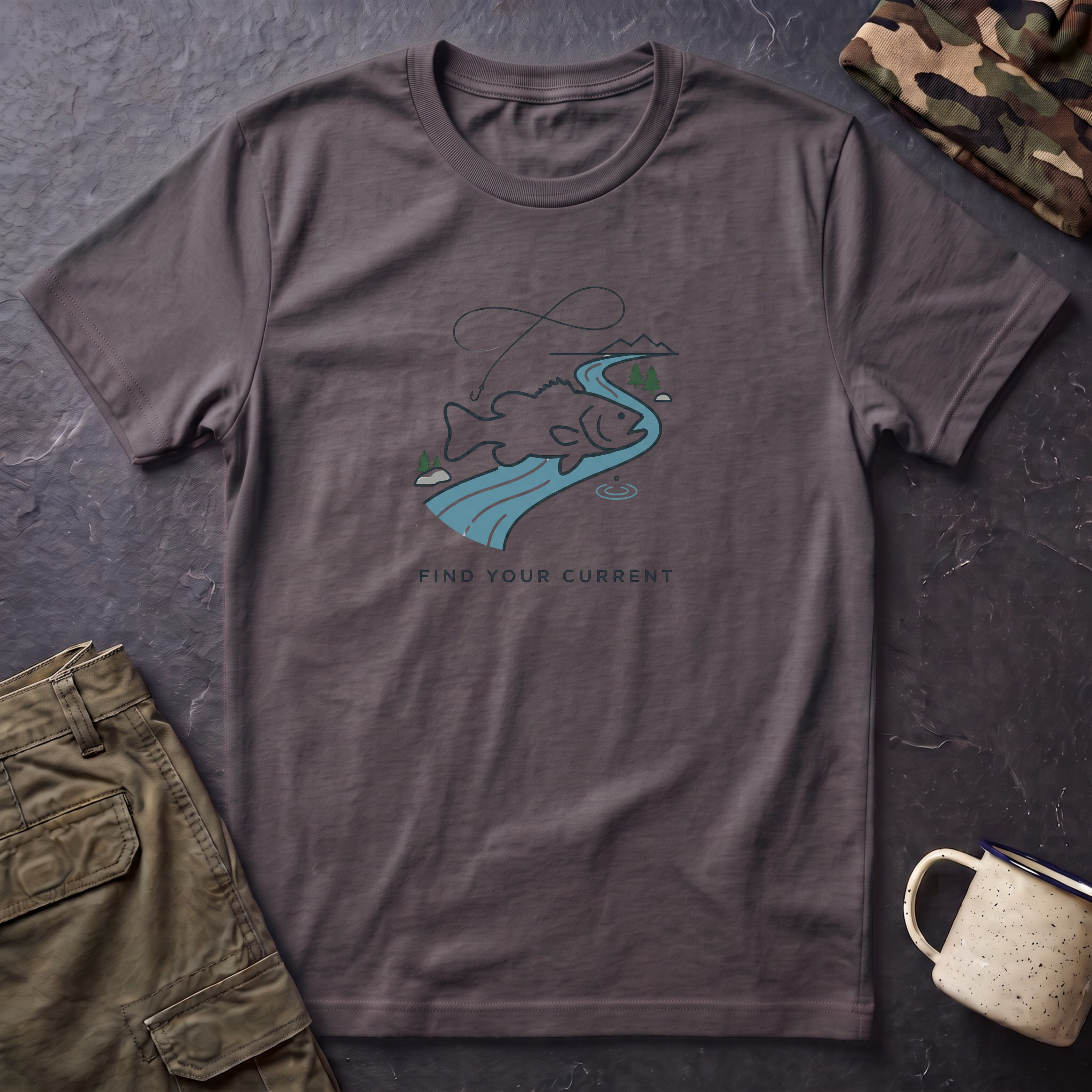 Find Your Current Wave T-Shirt | Surf River Whale Illustration
