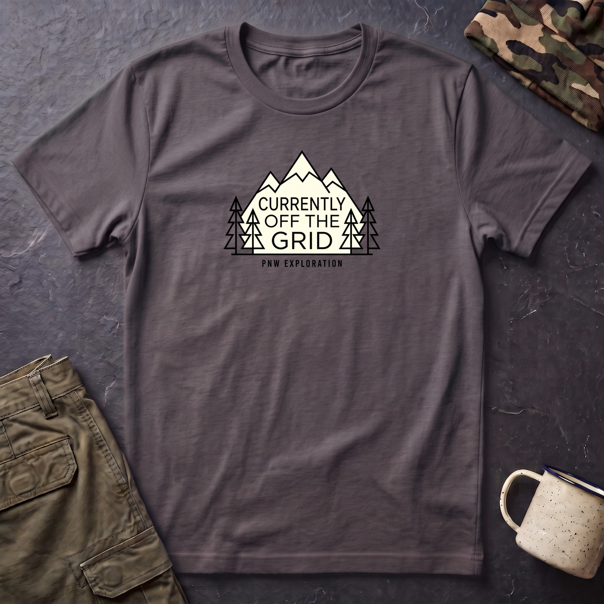Currently Off The Grid T-Shirt — Mountain Camping Adventure Tee