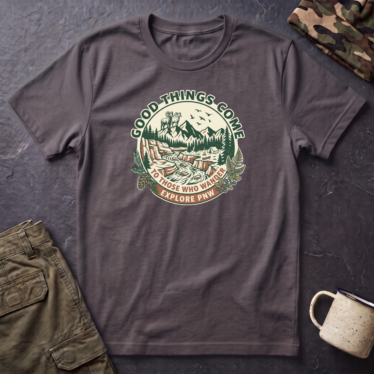Adventure T-Shirt — "Good Things Come to Those Who Explore" Outdoor Graphic Tee