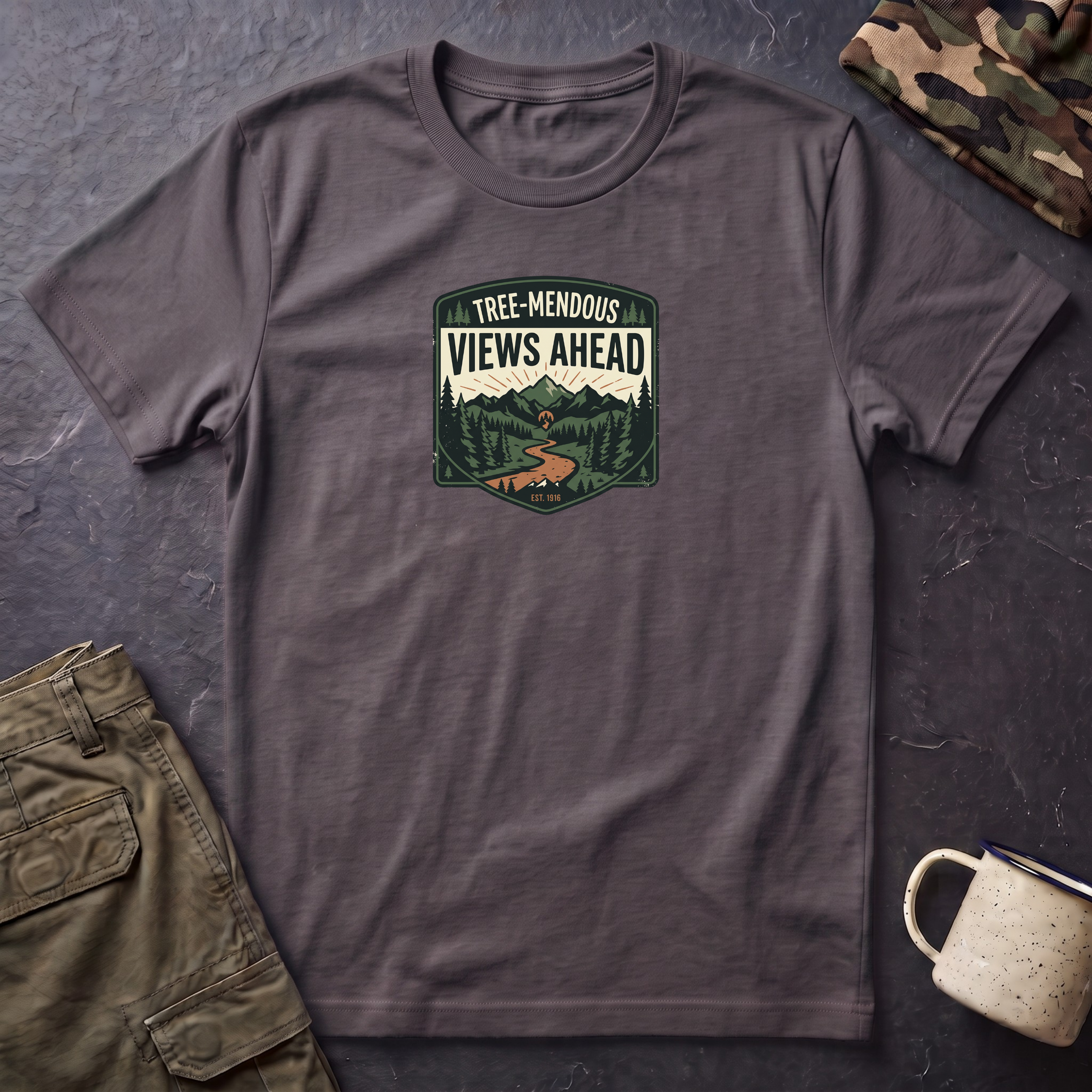 Hiking Tee — "Tree-mendous Views Ahead" Graphic T-Shirt