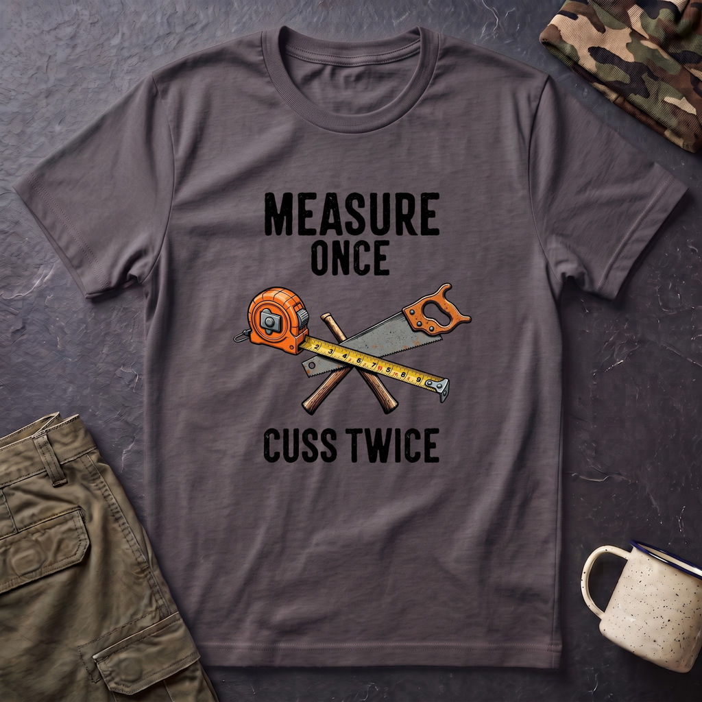 Measure Once Cuss Twice T-Shirt | Carpenter Tools Graphic Tee