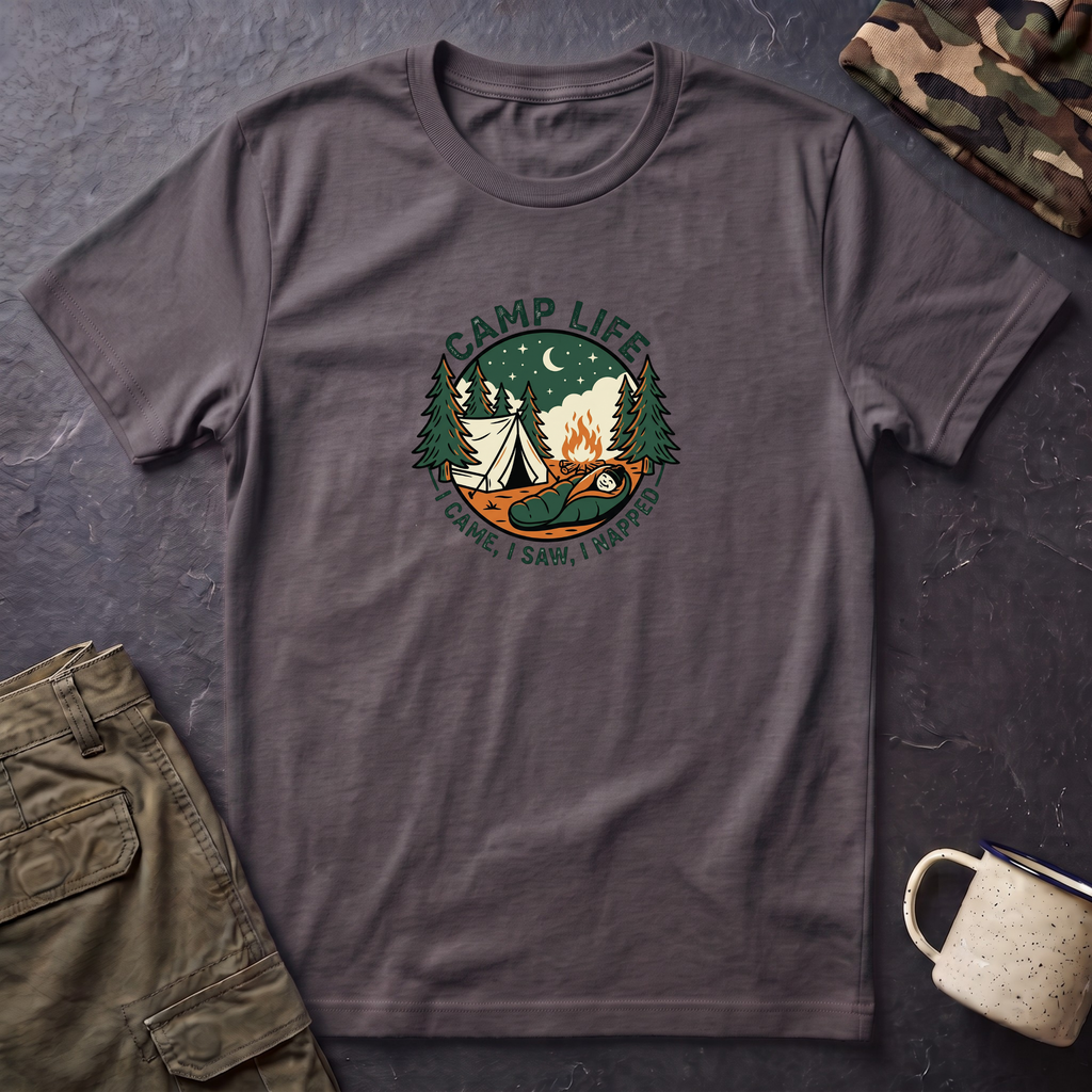 Camp Life tent campfire graphic T-Shirt | camping outdoors nature