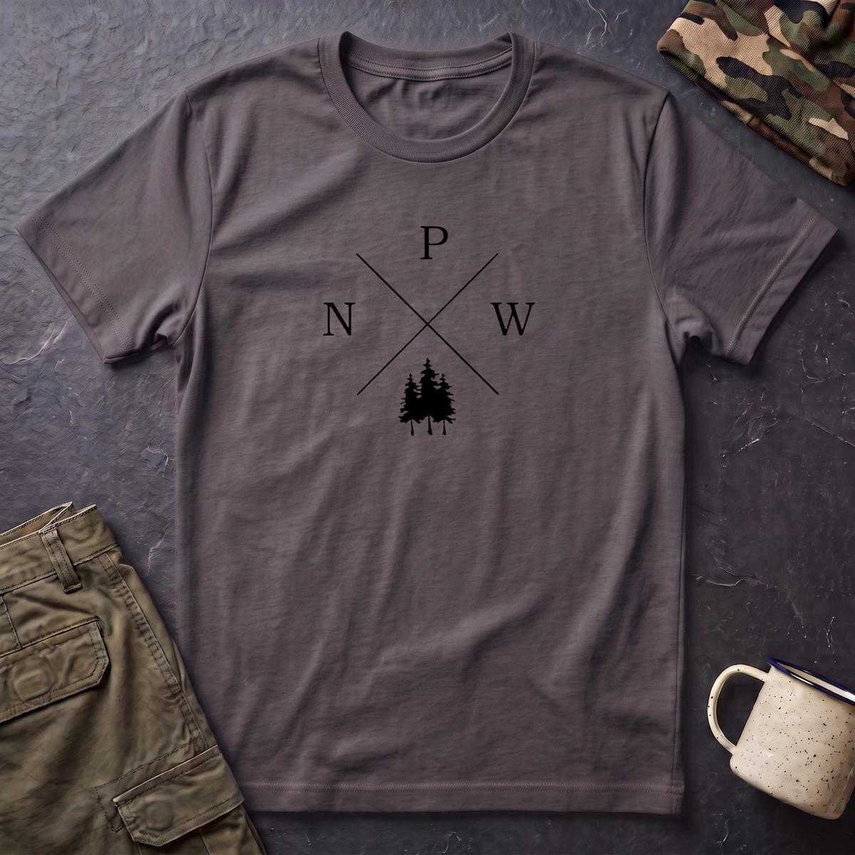 Compass Pines t-shirt | North South East West forest logo