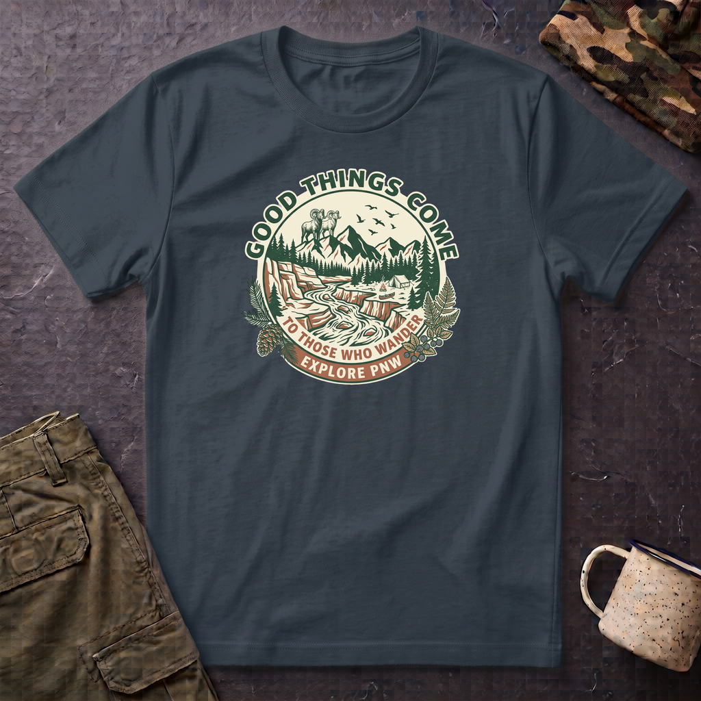 Adventure T-Shirt — "Good Things Come to Those Who Explore" Outdoor Graphic Tee