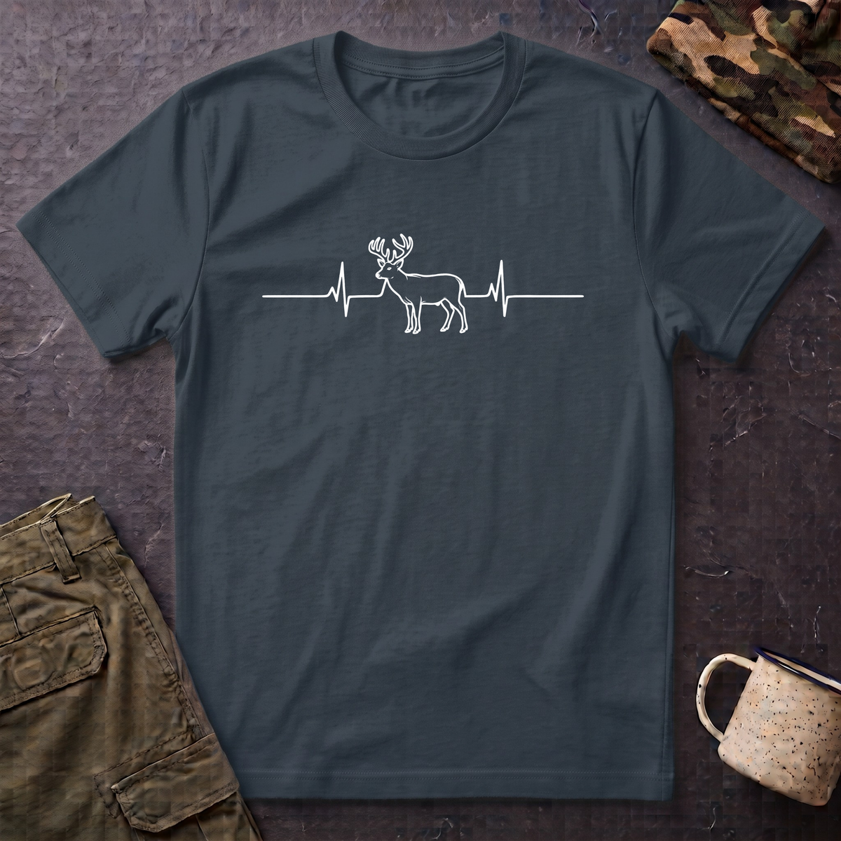 Buck Heartbeat Line T-Shirt | Deer EKG Graphic Tee