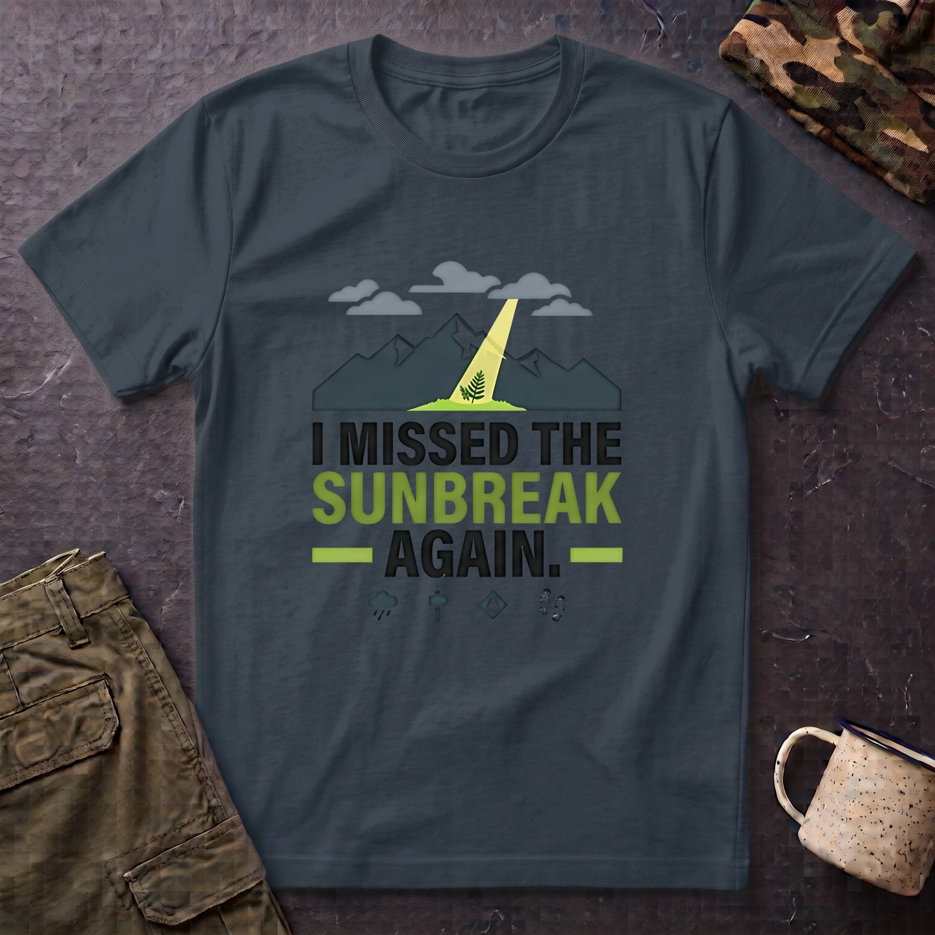 I Missed the Sunbreak Again T-Shirt | Mountain Lightning Graphic Tee