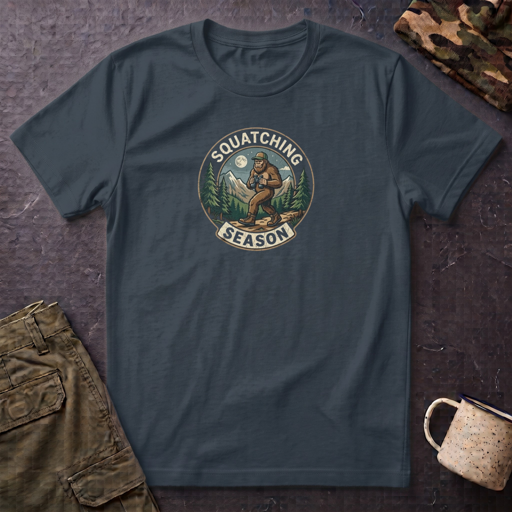 Squatching Season T-Shirt — Bigfoot Camping Graphic Tee