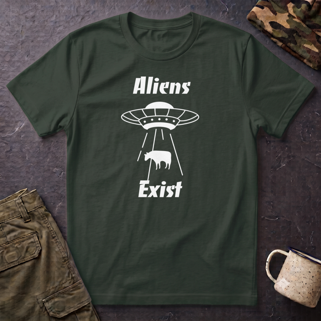 Aliens Exist T-Shirt | UFO Cow Abduction Graphic
