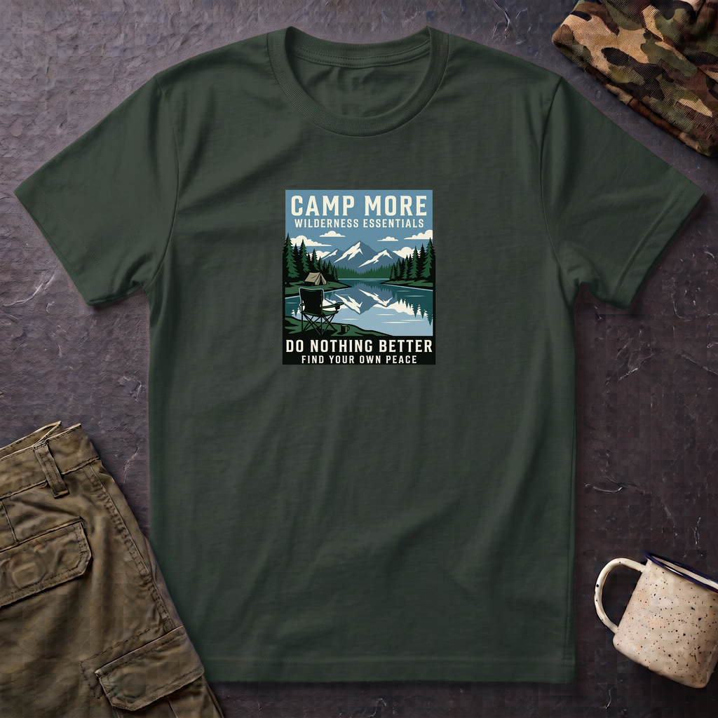 Camp More Wilderness Camping T-Shirt | Lake Mountain Poster Design