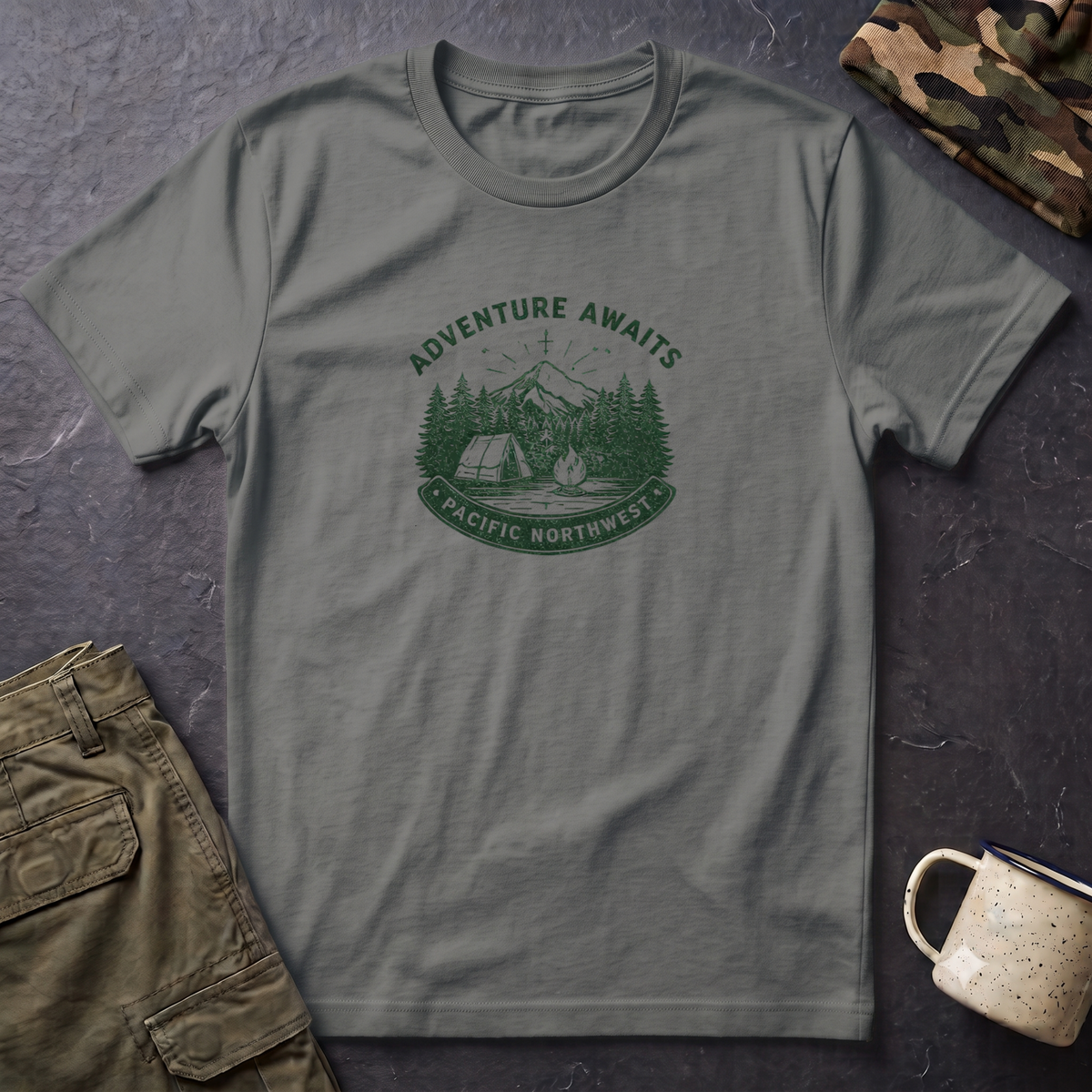 Adventure Awaits Pacific Northwest T-Shirt | Camping Mountain Badge