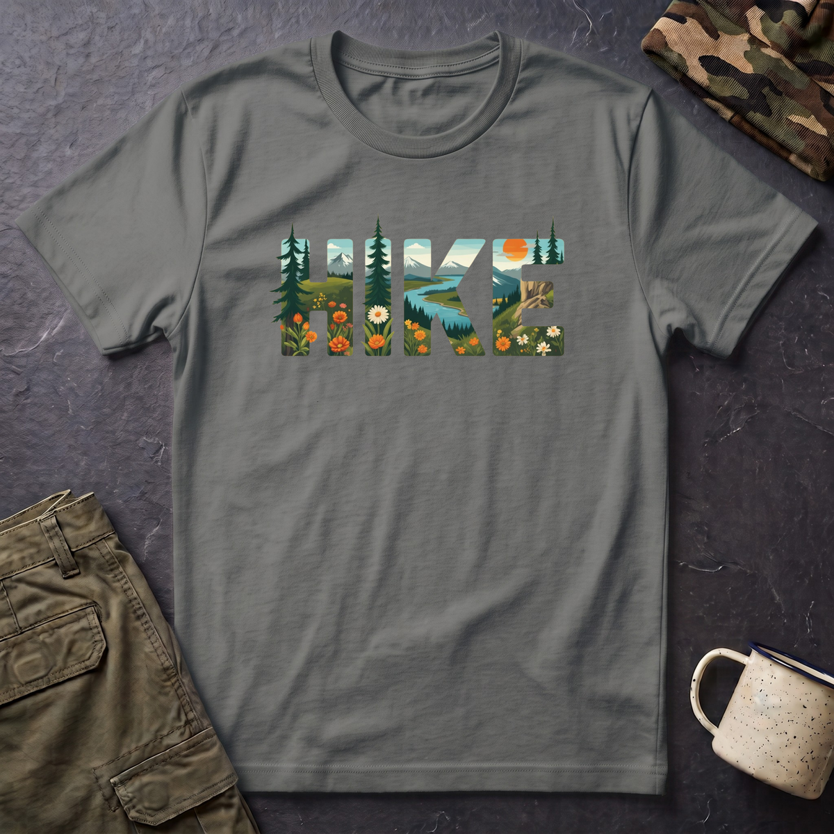 Hike nature typography T-Shirt | Outdoor hiking mountains forest design