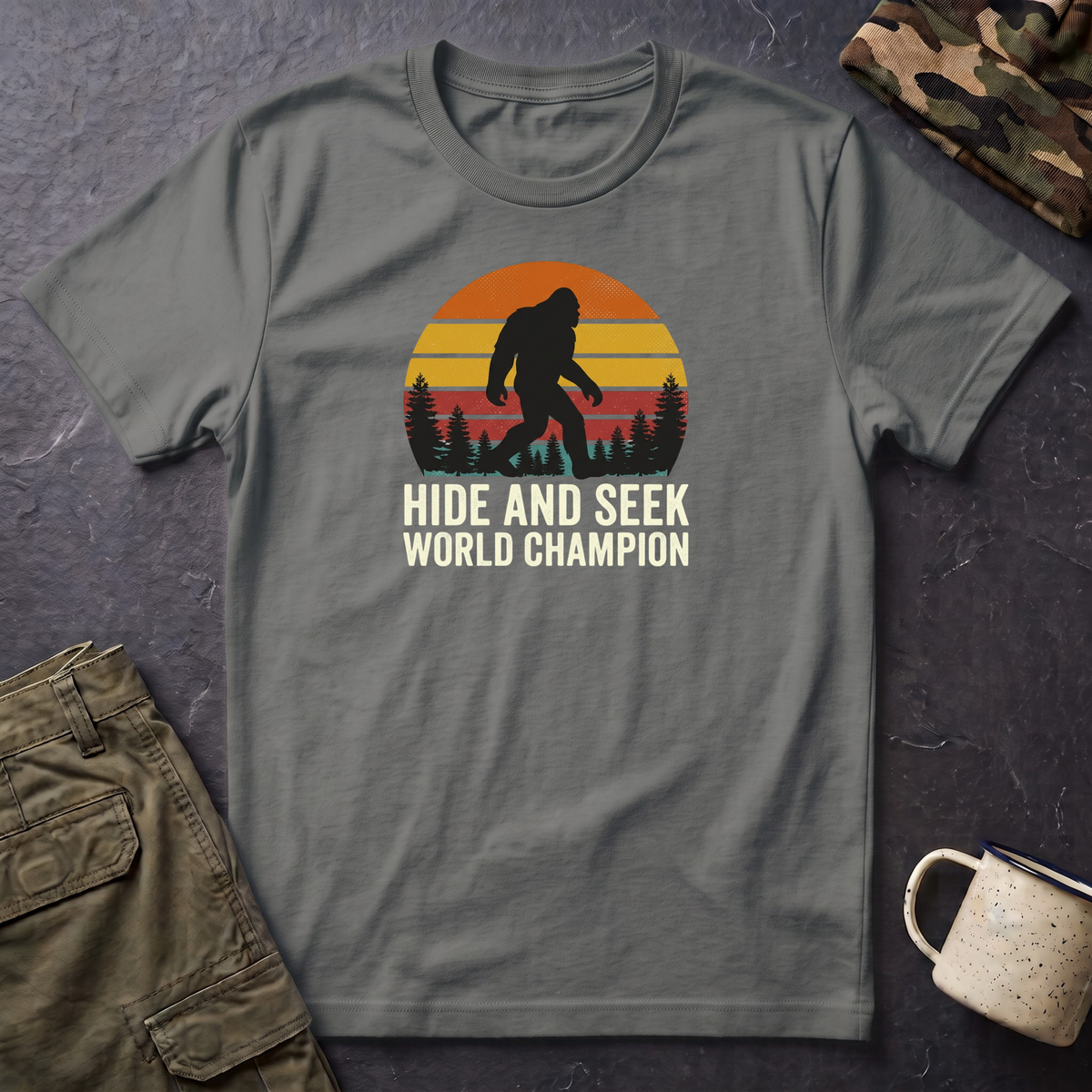 Bigfoot Silhouette Sunset T-Shirt | Retro Sasquatch Design