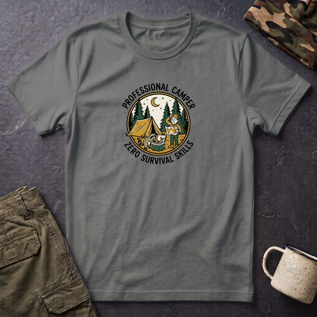 Professional Camper Zero Survival Skills T-Shirt | Camping Graphic Tee