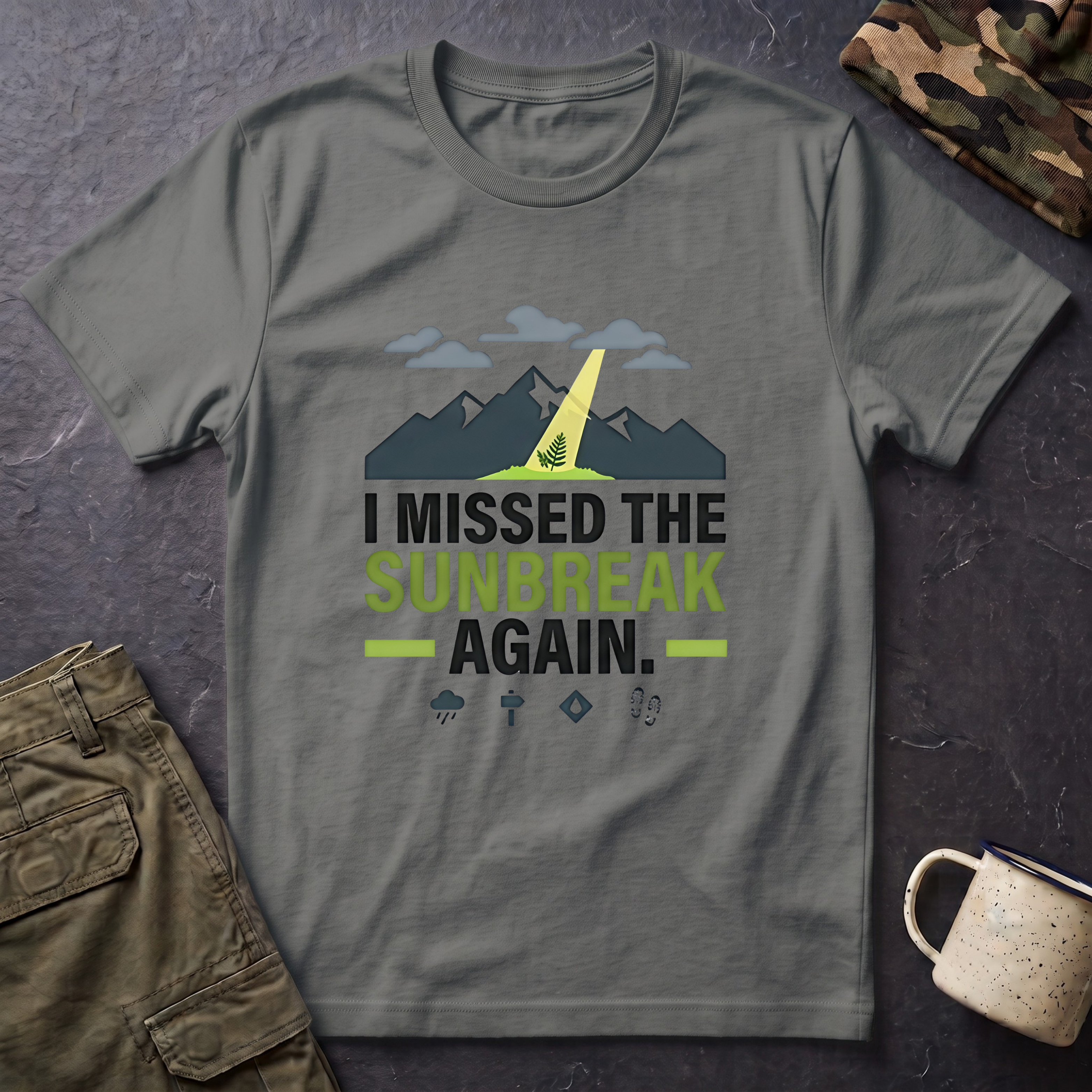 I Missed the Sunbreak Again T-Shirt | Mountain Lightning Graphic Tee