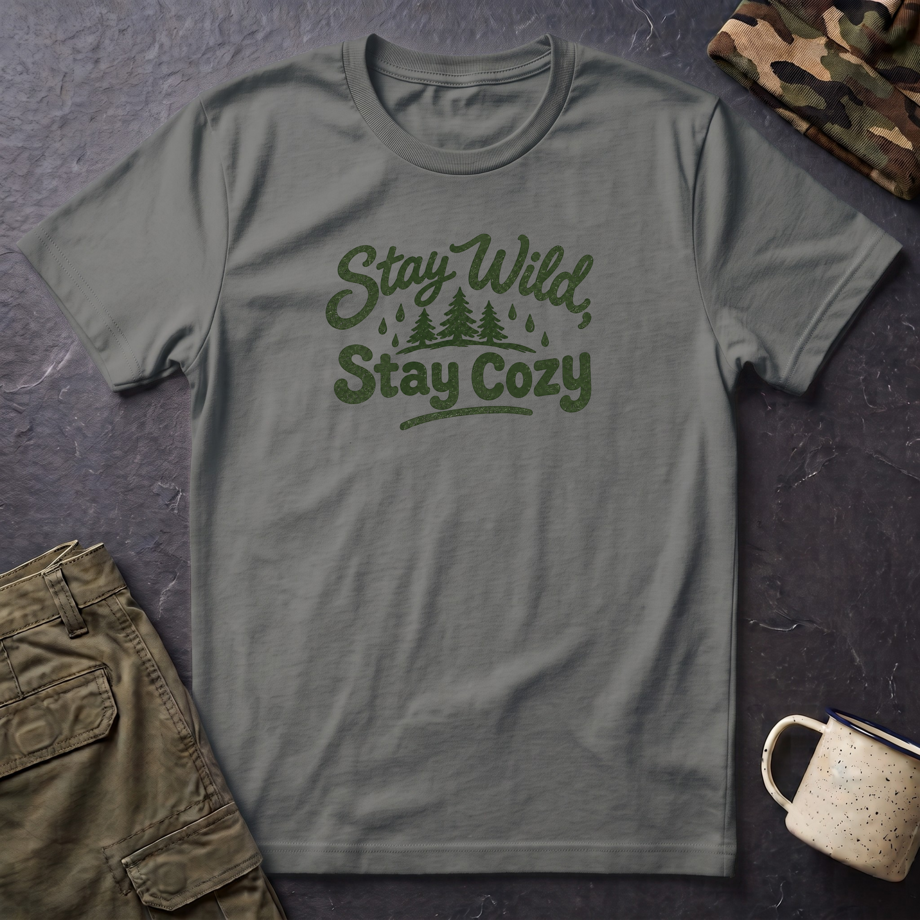 Stay Wild Stay Cozy T-Shirt — Outdoor Cabin Graphic Tee