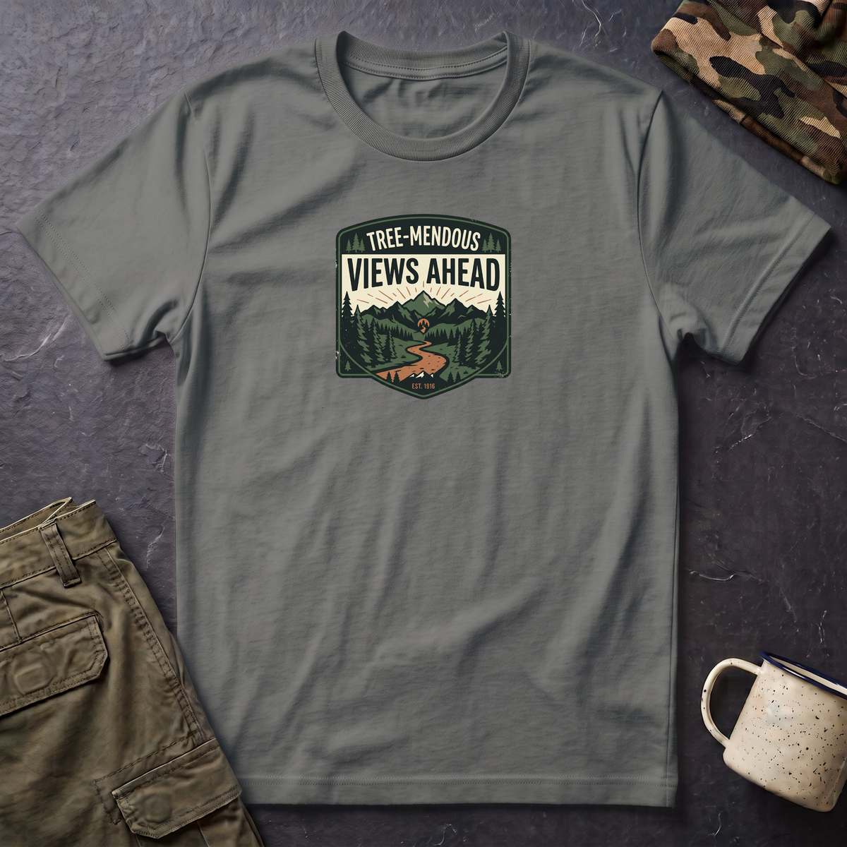Hiking Tee — "Tree-mendous Views Ahead" Graphic T-Shirt