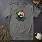 Stay Wild PNW T-Shirt | Mountain Sunset, Pine Trees, River Road