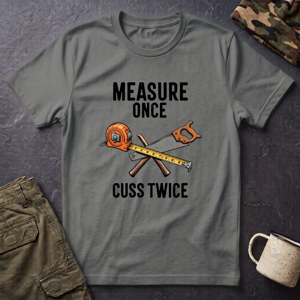 Measure Once Cuss Twice T-Shirt | Carpenter Tools Graphic Tee