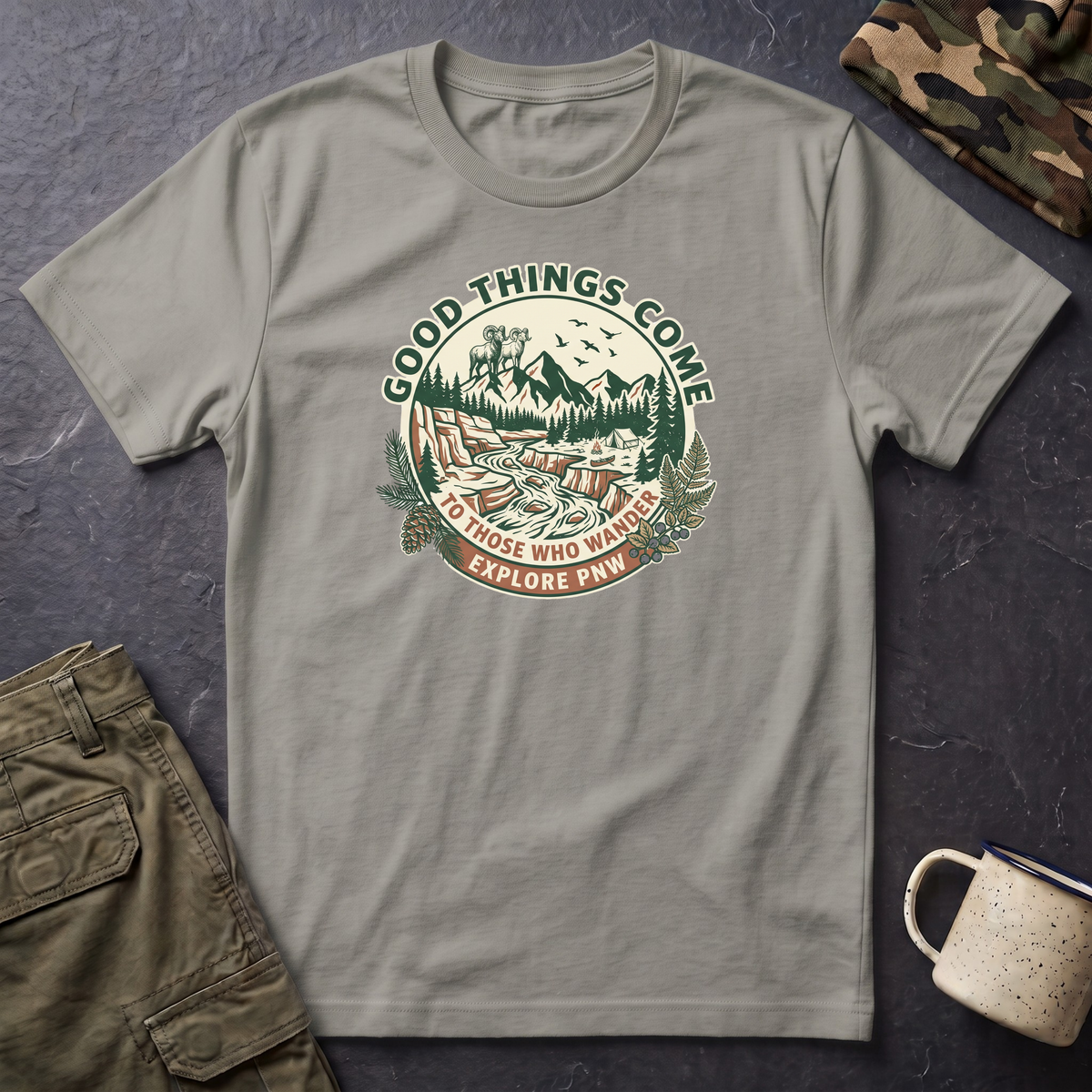 Adventure T-Shirt — "Good Things Come to Those Who Explore" Outdoor Graphic Tee
