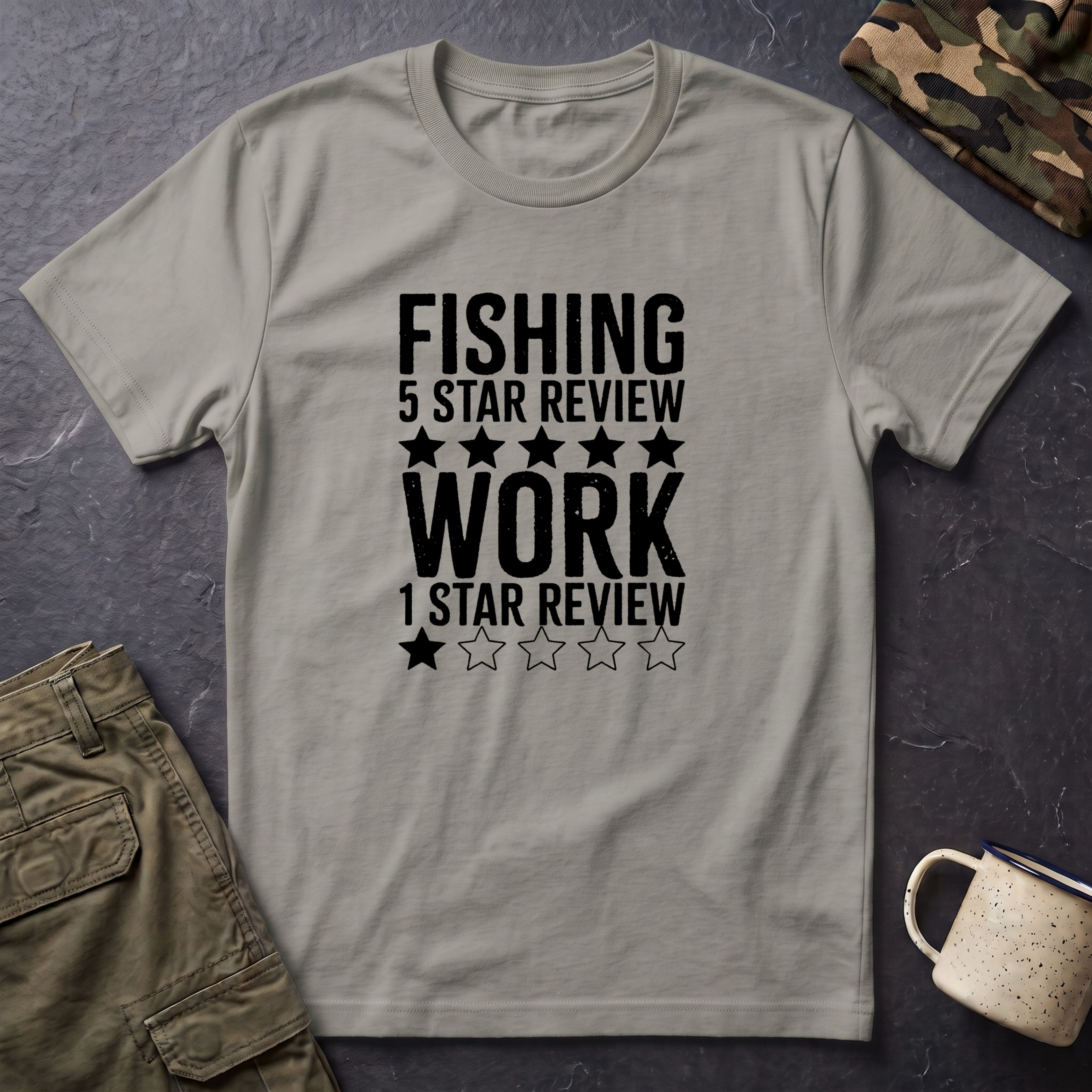 Fishing 5 Star Review Work 1 Star Review T-Shirt | Fishing Humor Shirt