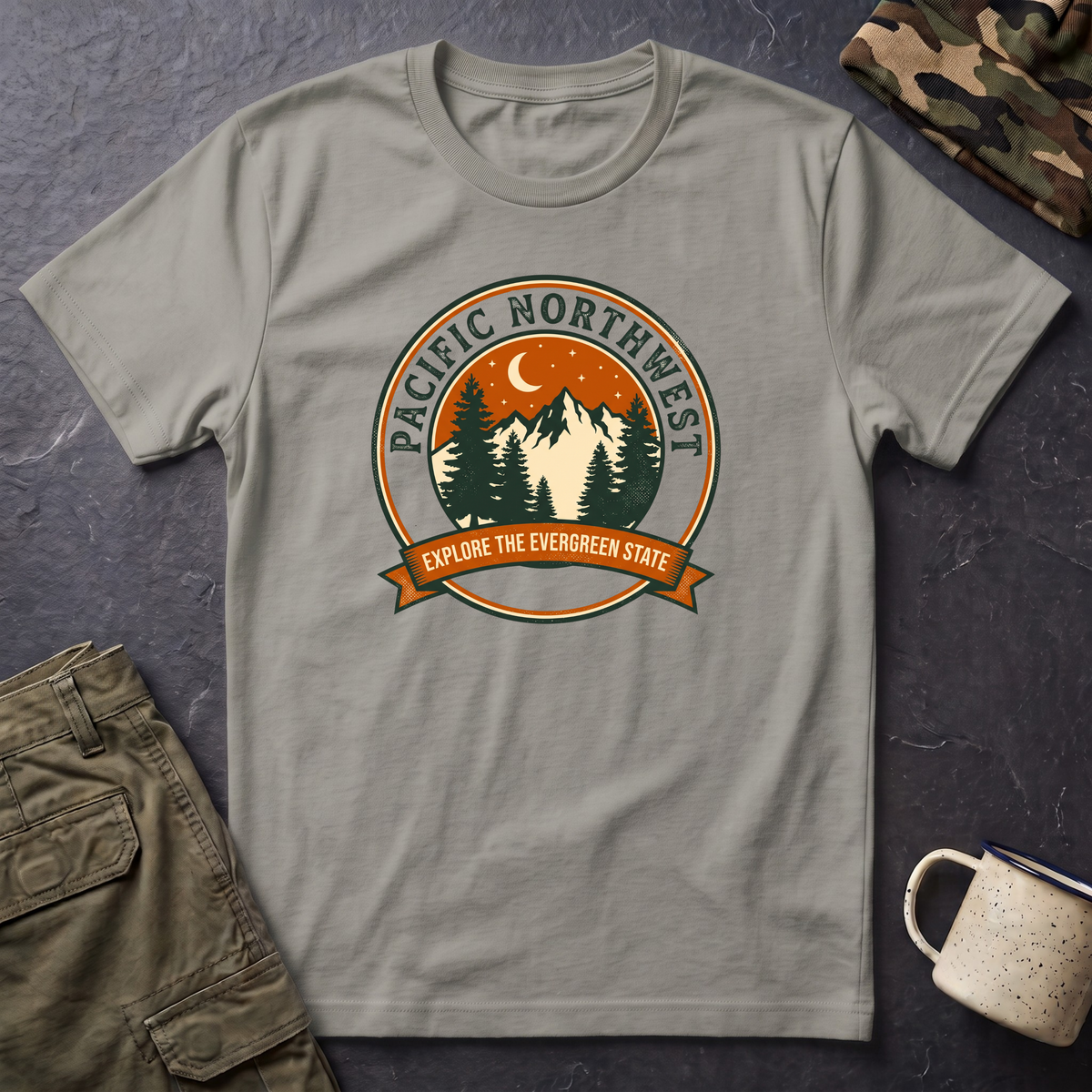 Pacific Northwest Graphic T-Shirt — Vintage Mountain Forest Design
